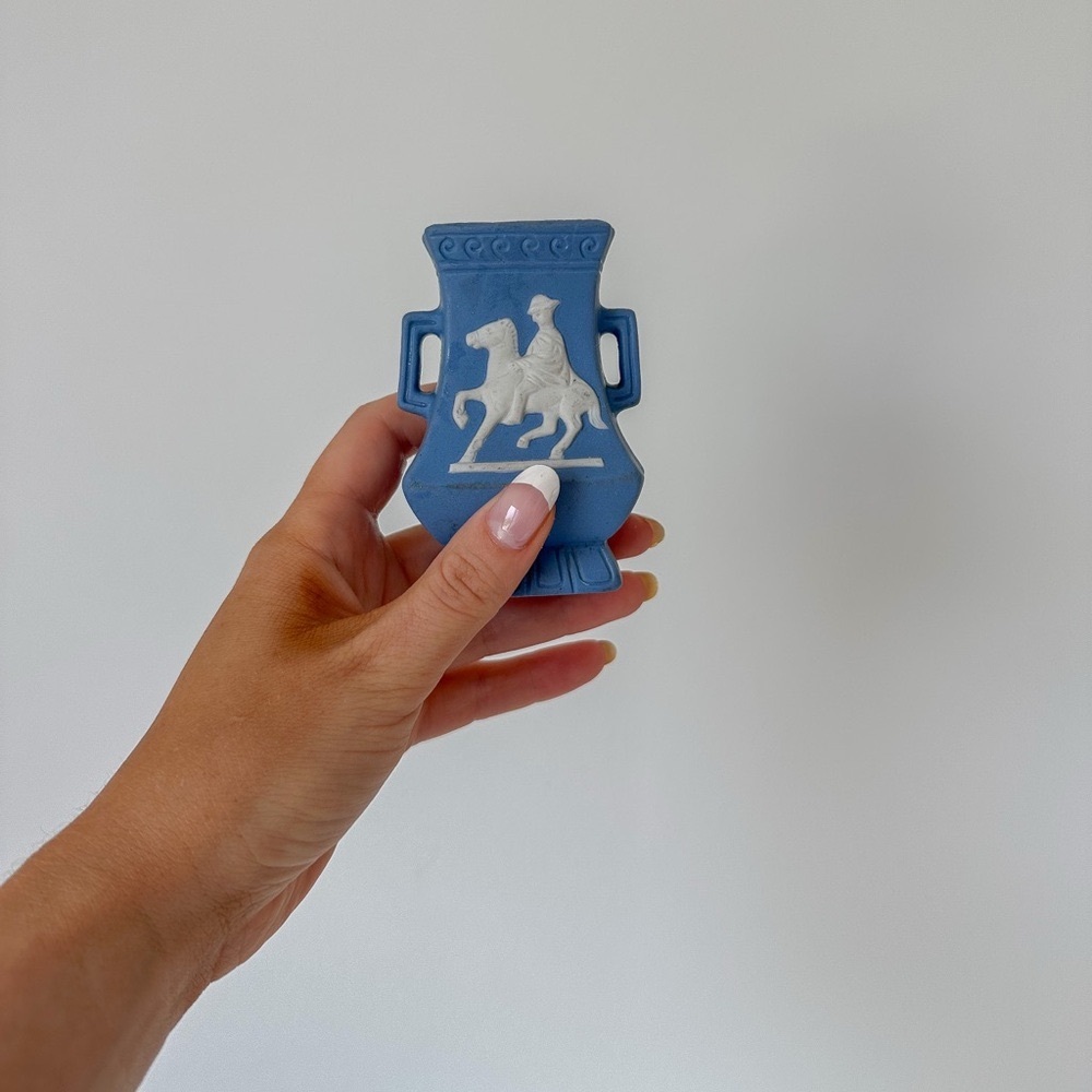 Vintage Japanese Mini Blue and White Clay Vases - Set of Two (2)